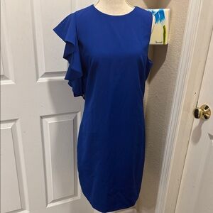julia jordan Cobalt Blue One-Shoulder Ruffle Sheath Dress